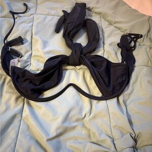 SHEIN Black Halter Bikini Top with Tie Neck